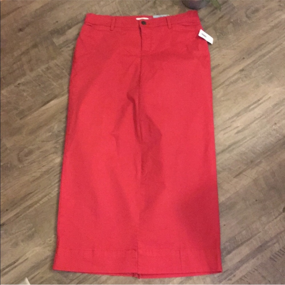 1 Left! Long Modest Red Khaki Jean Skirt - Picture 2 of 5